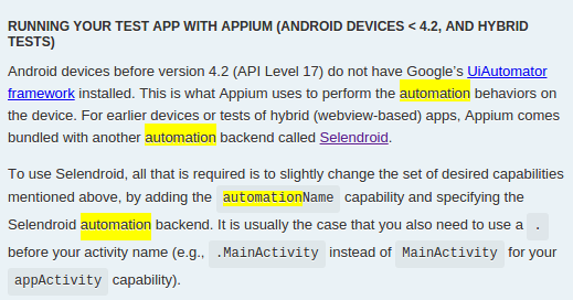 http://appium.io/slate/en/master/?python#running-your-test-app-with-appium-(android-devices-<-4.2,-and-hybrid-tests)