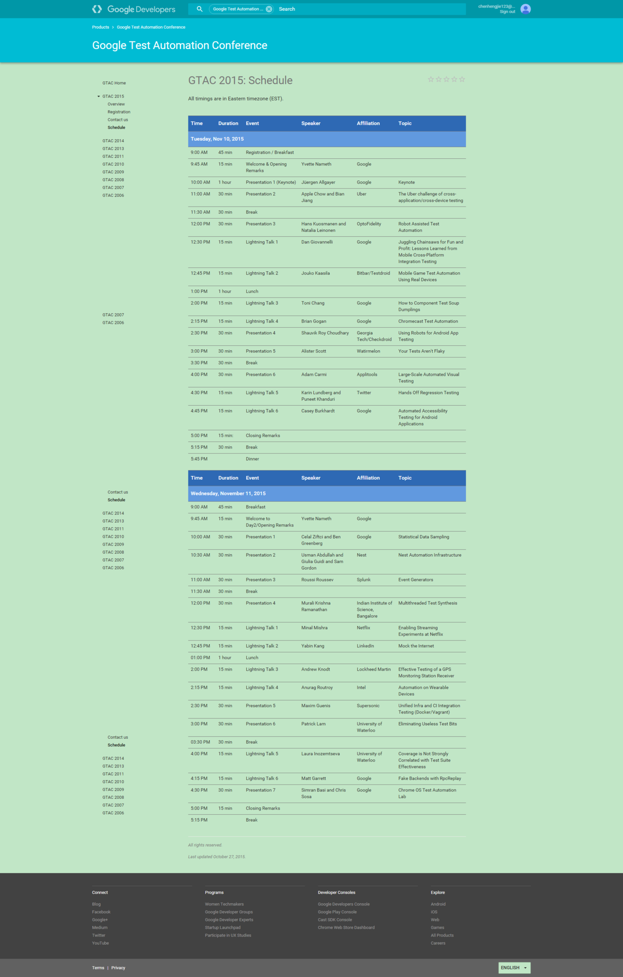 GTAC 2015 Schedule